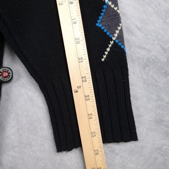 Vintage Y2K Paco Sweater Mens XL Black Blue Argyle Big Logo Mock Neck Pullover - Picture 12 of 16